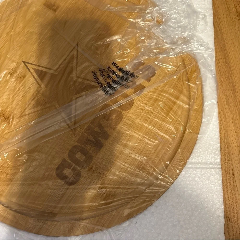 Cowboys Bamboo Cutting Board Lazy Susan Spinning Circle Wood Charcuterie NEW